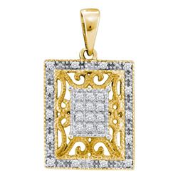 Yellow-tone Sterling Silver Round Diamond Filigree Square Frame Cluster Pendant 1/8 Cttw