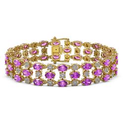 21.56 ctw Amethyst & Diamond Bracelet 10K Yellow Gold