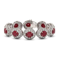 49.17 ctw Certified Ruby & Diamond Victorian Bracelet 14K White Gold