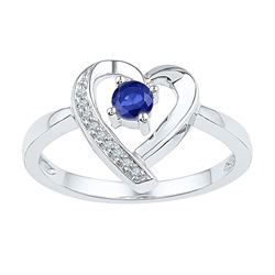 Sterling Silver Round Lab-Created Blue Sapphire Heart Ring 1/4 Cttw