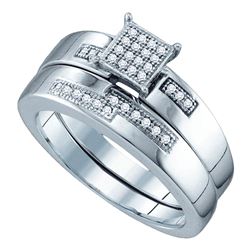 Sterling Silver Round Diamond Bridal Wedding Engagement Ring Band Set 1/10 Cttw