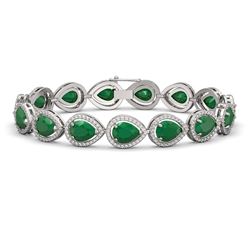 30.06 ctw Emerald & Diamond Micro Pave Halo Bracelet 10K White Gold