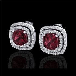 4.55 ctw Garnet & Micro Pave VS/SI Diamond Earrings 18K White Gold