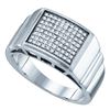 Image 1 : Sterling Silver Mens Round Diamond Square Cluster Textured Ring 1/4 Cttw