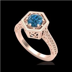 0.77 ctw Fancy Intense Blue Diamond Art Deco Ring 18K Rose Gold