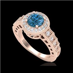 1.53 ctw Fancy Intense Blue Diamond Art Deco Ring 18K Rose Gold