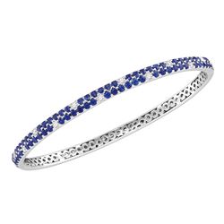18kt White Gold Round Blue Sapphire Diamond Double Row Bangle Bracelet 3-1/3 Cttw