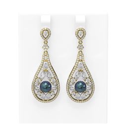 5.93 ctw Diamond and Pearl Earrings 18K Yellow Gold