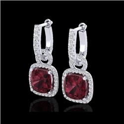 7 ctw Garnet & Micro Pave VS/SI Diamond Earrings 18K White Gold