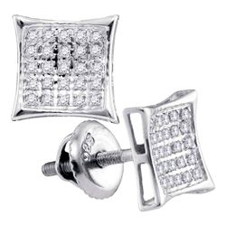 Sterling Silver Round Diamond Kite Square Earrings 1/6 Cttw