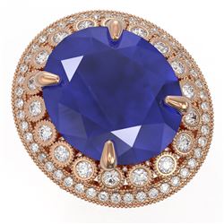 29.04 ctw Certified Sapphire & Diamond Victorian Ring 14K Rose Gold