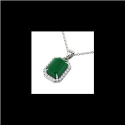5.50 ctw Emerald & Micro Pave VS/SI Diamond Necklace 18K White Gold