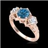 Image 1 : 1.66 ctw Intense Blue Diamond Art Deco 3 Stone Ring 18K Rose Gold