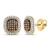 Image 1 : 10kt Yellow Gold Round Brown Diamond Oval Cluster Earrings 1/2 Cttw