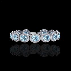30 ctw Sky Blue Topaz & Micro Pave VS/SI Diamond Bracelet 10K White Gold
