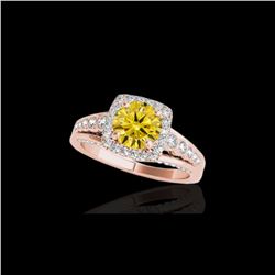 2 ctw Certified SI/I Fancy Intense Yellow Diamond Halo Ring 10K Rose Gold