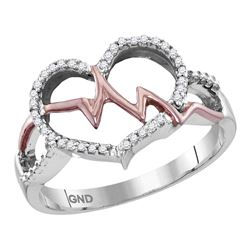 Sterling Silver Rose-tone Round Diamond Heart Heartbeat Love Ring 1/10 Cttw