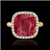 Image 1 : 6 ctw Ruby & Micro Pave VS/SI Diamond Certified Ring 18K Yellow Gold