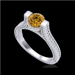 2 ctw Intense Fancy Yellow Diamond Micro Pave Ring 18K White Gold