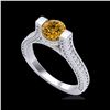 Image 1 : 2 ctw Intense Fancy Yellow Diamond Micro Pave Ring 18K White Gold