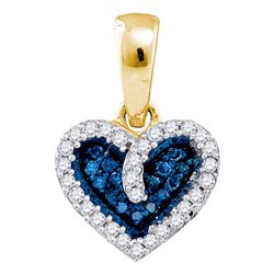10k Yellow Gold Blue Color Enhanced Round Diamond Heart Anniversary Pendant 1/10 Cttw