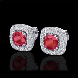 2.16 ctw Ruby & Micro VS/SI Diamond Earrings Halo 18K White Gold