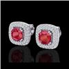 Image 1 : 2.16 ctw Ruby & Micro VS/SI Diamond Earrings Halo 18K White Gold