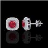 Image 2 : 2.16 ctw Ruby & Micro VS/SI Diamond Earrings Halo 18K White Gold