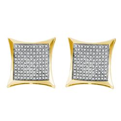 Yellow-tone Sterling Silver Round Diamond Square Kite Cluster Screwback Earrings 1/3 Cttw