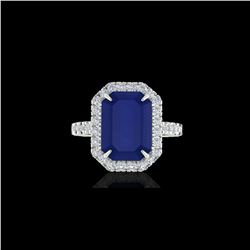 5.33 ctw Sapphire And Micro Pave VS/SI Diamond Ring 18K White Gold