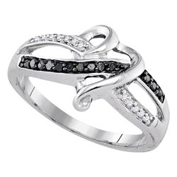 Sterling Silver Black Color Enhanced Round Pave-set Diamond Band Ring 1/10 Cttw