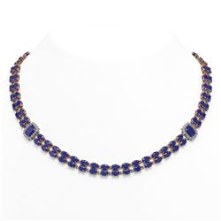 63.33 ctw Sapphire & Diamond Necklace 14K Rose Gold