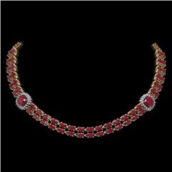 43.97 ctw Ruby & Diamond Necklace 14K Yellow Gold