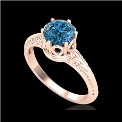 1 ctw Intense Blue Diamond Engagement Art Deco Ring 18K Rose Gold