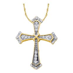 10kt Yellow Gold Round Diamond Flared Cross Religious Pendant 1/10 Cttw