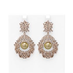 5.22 ctw Diamond Golden Pearl Earrings 18K Rose Gold