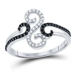 10kt White Gold Round Black Color Enhanced Diamond Swirled Whimsical Band Ring 1/5 Cttw