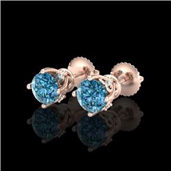 1.26 ctw Fancy Intense Blue Diamond Art Deco Earrings 18K Rose Gold