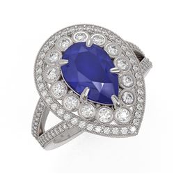 5.12 ctw Certified Sapphire & Diamond Victorian Ring 14K White Gold