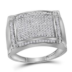 10kt White Gold Mens Round Diamond Rectangle Cluster Ring 1/2 Cttw