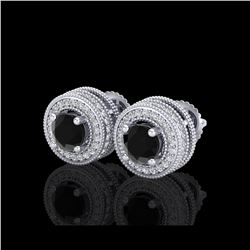 2.09 ctw Fancy Black Diamond Art Deco Stud Earrings 18K White Gold