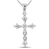 Image 1 : 10kt White Gold Round Diamond Flared Cross Faith Pendant 1/5 Cttw