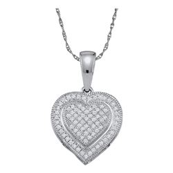 10kt White Gold Round Diamond Layered Heart Cluster Pendant 1/6 Cttw
