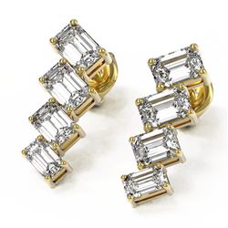 3.2 ctw Emerald Cut Diamond Earrings 18K Yellow Gold