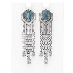 12.23 ctw Blue Topaz & Diamond Earrings 18K White Gold