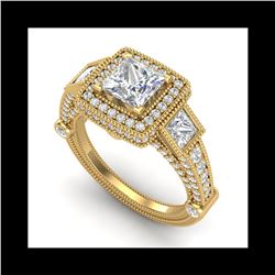 3 ctw Princess VS/SI Diamond Art Deco 3 Stone Ring 18K Yellow Gold
