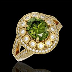 4.25 ctw Certified Tourmaline & Diamond Victorian Ring 14K Yellow Gold