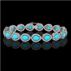 13.19 ctw Turquoise & Diamond Micro Pave Halo Bracelet 10K White Gold