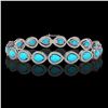 Image 1 : 13.19 ctw Turquoise & Diamond Micro Pave Halo Bracelet 10K White Gold