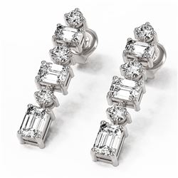 3.22 ctw Emerald Cut Diamond Designer Earrings 18K White Gold
